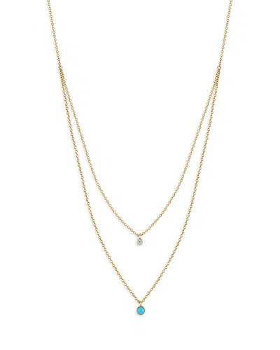 Zoë Chicco Women's 14k Yellow Gold, Turquoise & 0.03 Tcw Diamond Double-layered Necklace