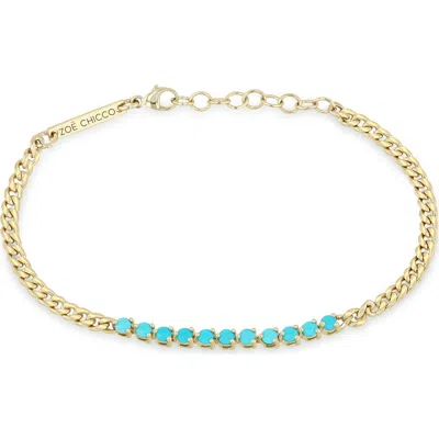 Zoë Chicco 14k Gold Turquoise Curb Chain Bracelet In Multi