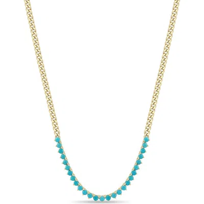Zoë Chicco 14k Gold Turquoise Curb Chain Necklace In Transparent