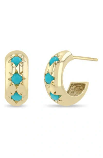 Zoë Chicco 14k Gold Turquoise Huggie Hoop Earrings In Transparent