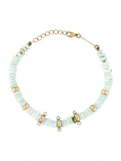 Pre-owned Zoë Chicco 14k Opal & Diamond Bead Bracelet, 7" In Multicolor