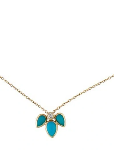 Pre-owned Zoë Chicco 14k Turquoise & Diamond Pendant Necklace In Multi