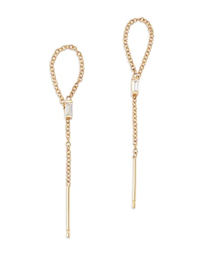 Zoë Chicco 14k Yellow Gold Baguette Diamonds Diamond Solitaire Loop Threader Earrings, 0.12 Ct. T. W.