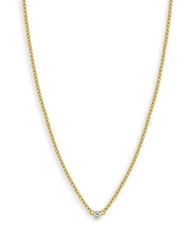 Zoë Chicco 14k Yellow Gold Bezel Diamonds Curb Chain Pendant Necklace, 14-16 In White/gold