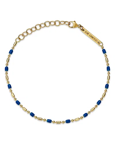 Zoë Chicco 14k Yellow Gold Confetti Chain Blue Enamel Bar & Bead Chain Bracelet