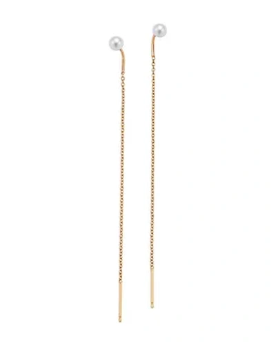 Zoë Chicco 14k Yellow Gold Cultured Freshwater Pearl Long Chain Threader Earrings In White/gold