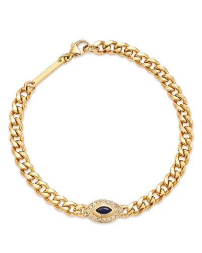 Zoë Chicco 14k Yellow Gold Curb Chain Marquise Blue Sapphire Halo Bracelet In Blue/gold