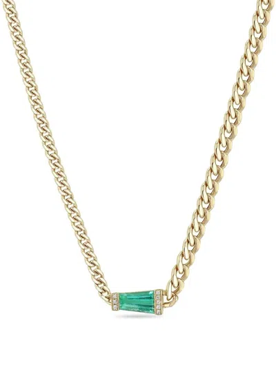 Zoë Chicco 14k Yellow Gold Diamond And Emerald Necklace