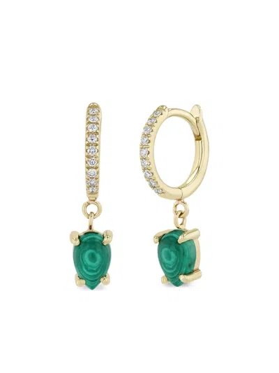 ZOË CHICCO 14K YELLOW GOLD DIAMOND AND MALACHITE EARRINGS