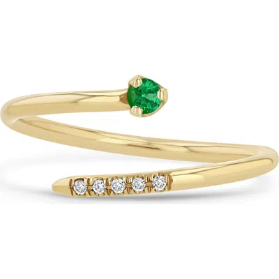 Zoë Chicco 14k Yellow Gold Emerald & Diamond Bypass Ring