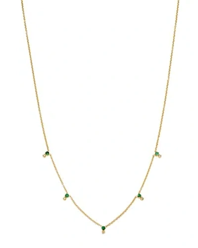 Zoë Chicco 14k Yellow Gold Emerald Gemstones Emerald & Diamond Station Collar Necklace, 14-16 In Green/gold