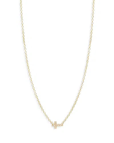 Zoë Chicco 14k Yellow Gold Itty Bitty Diamond East West Cross Pendant Necklace, 16