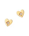 Zoë Chicco 14k Yellow Gold Itty Bitty Symbols Diamond Accented Heart Stud Earrings In Blue