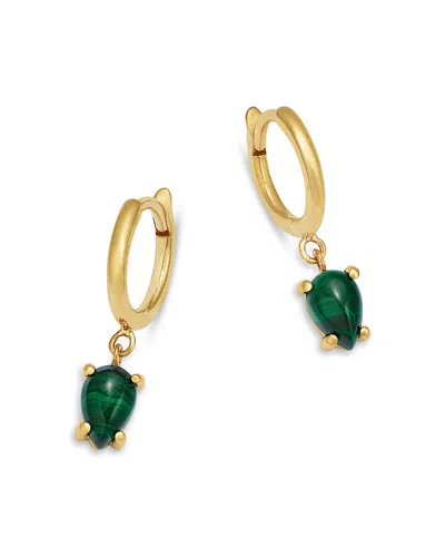 Zoë Chicco 14k Yellow Gold Malachite Pear Dangle Huggie Hoop Earrings