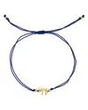 Zoë Chicco 14k Yellow Gold Midi Bitty Symbols Chai Blue Cord Slider Bracelet In Gold