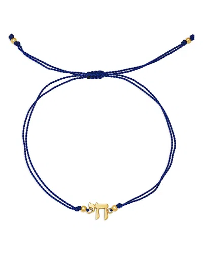 Zoë Chicco 14k Yellow Gold Midi Bitty Symbols Chai Blue Cord Slider Bracelet