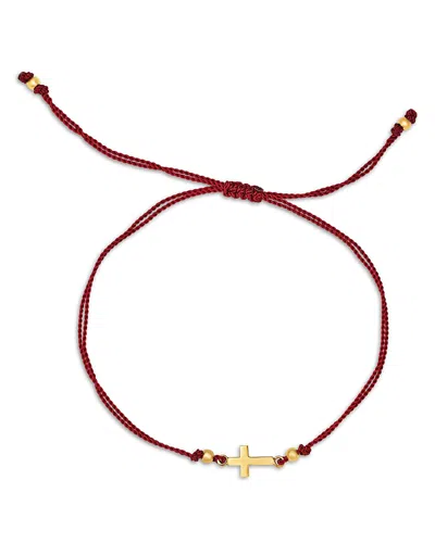 Zoë Chicco 14k Yellow Gold Midi Bitty Symbols Cross Red Cord Slider Bracelet