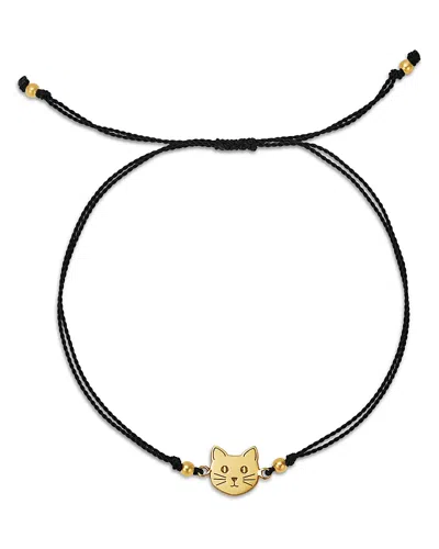 Zoë Chicco 14k Yellow Gold Midi Bitty Symbols Kitty Cat Black Cord Slider Bracelet