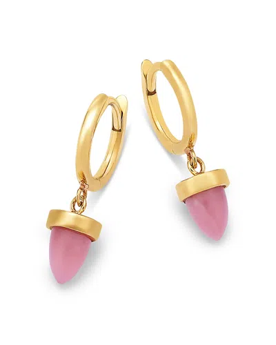 Zoë Chicco 14k Yellow Gold New Stone Age Pink Opal Bullet Dangle Hoop Earrings