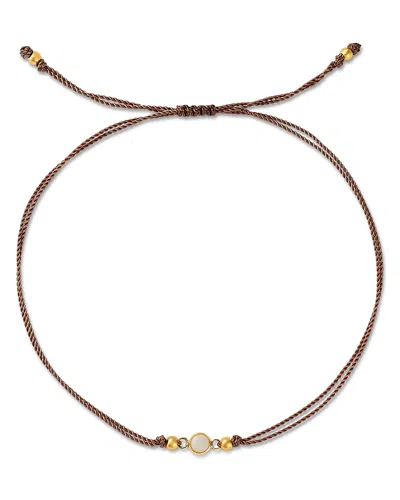 Zoë Chicco 14k Yellow Gold Opal Gemstones Bezel Taupe Cord Slider Bracelet In Pink