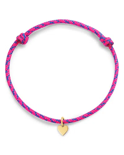 Zoë Chicco 14k Yellow Gold Paracord Midi Bitty Heart Charm Cord Bracelet In Pink