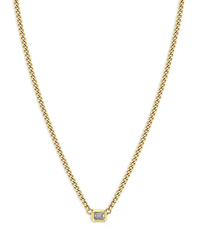 Zoë Chicco 14k Yellow Gold Paris Diamond Emerald-cut Solitaire Curb Link Chain Necklace, 14-16