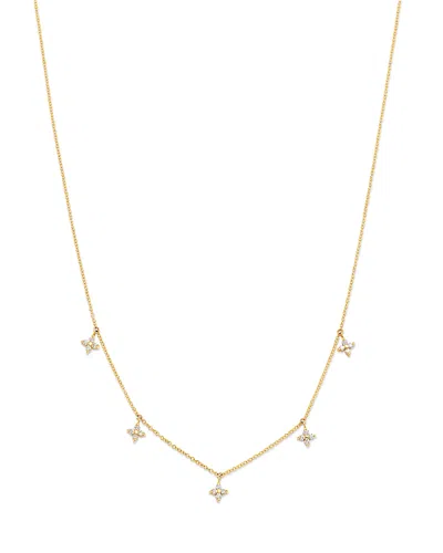 Zoë Chicco 14k Yellow Gold Prong Diamonds Flower Cluster Dangle Station Necklace, 14-16 In Pattern