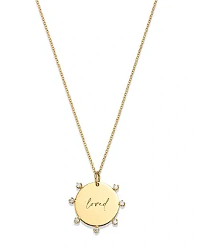 Zoë Chicco Women's Tender Tokens 14k Yellow Gold & 0.14 Tcw Diamond "loved" Disc Pendant Necklace