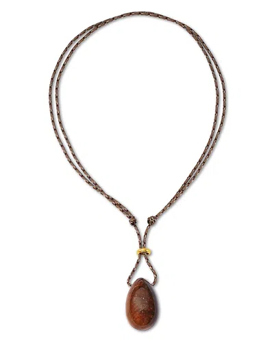 Zoë Chicco 14k Yellow Gold The New Stone Age Tiger Eye Egg Paracord Adjustable Necklace, 24-44 In Brown