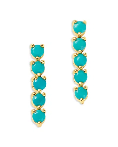 Zoë Chicco 14k Yellow Gold Turquoise Gemstones Tennis Short Drop Earrings In Green