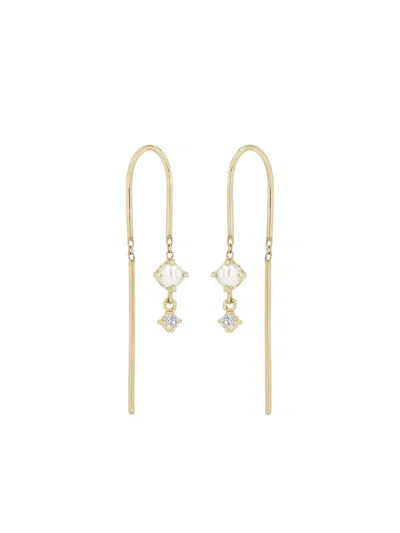 Zoë Chicco 14k Yellow Gold Wire Diamond And Pearl Earrings