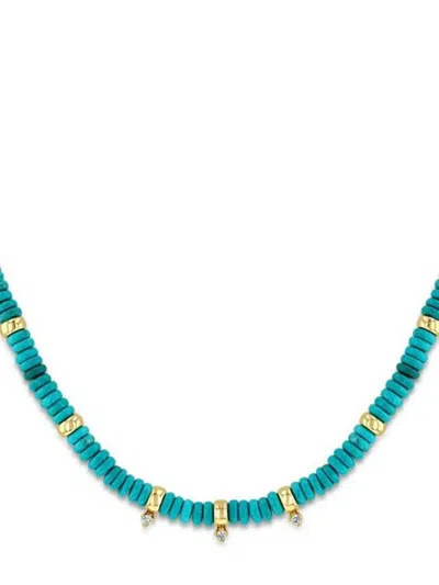 Zoë Chicco 14kt Yellow Gold Rondelle Bead Turquoise Necklace In Blue