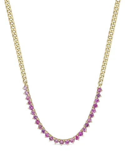 Zoë Chicco 14kt Yellow Gold Tennis Sapphire Necklace In Multi