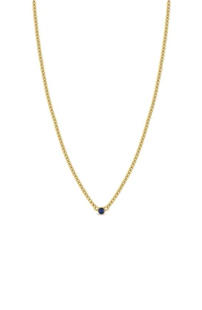 Zoë Chicco 14k Yellow Gold Curb Chain Blue Sapphire Necklace, 16