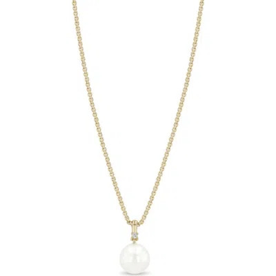 Zoë Chicco Diamond & Cultured Pearl Pendant Box Chain Necklace In Gold