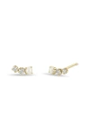 Zoë Chicco 14k Yellow Gold Graduated Curved Diamond & Cultured Freshwater Pearl Stud Earrings In Gold