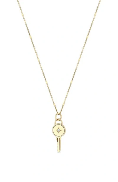 Zoë Chicco Diamond Key Pendant Necklace In Gold