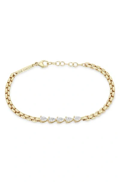Zoë Chicco Diamond Pear Box Chain Bracelet In Gold