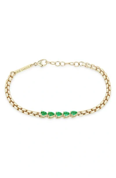 Zoë Chicco Emerald Pear Box Chain Bracelet In Gold