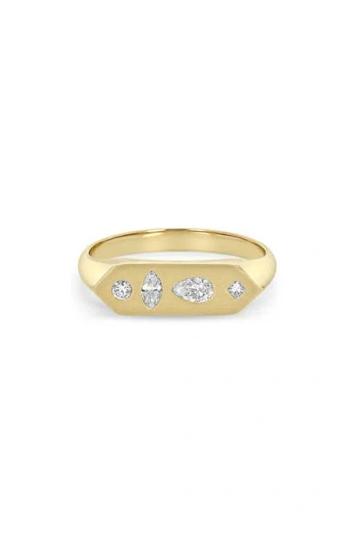 Zoë Chicco Mosaic Bar Diamond Signet Ring In Gold