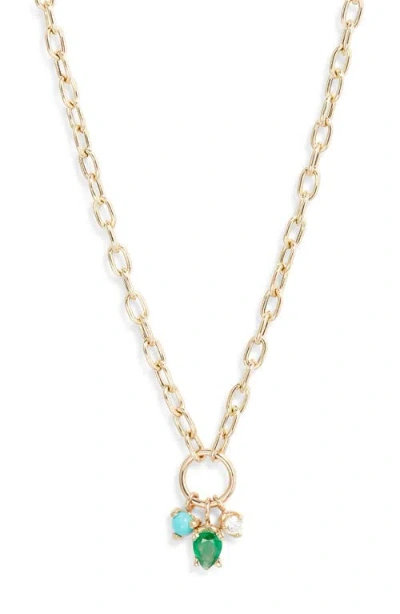 Zoë Chicco Multistone Charm Circle Pendant Necklace In Gold