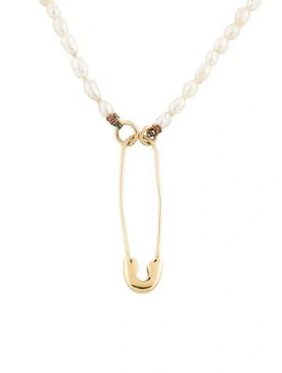 Pre-owned Zoë Chicco Pearl Safety Pin Necklace, 16" In Multi