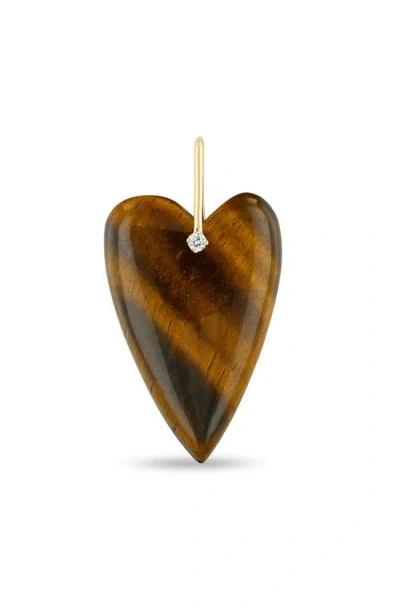 Zoë Chicco Tiger's Eye Heart Diamond Charm In Brown