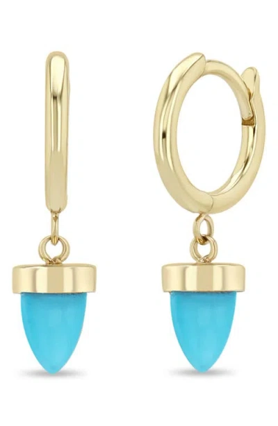 Zoë Chicco Turquoise Bullet Drop Huggie Hoop Earrings In Burgundy