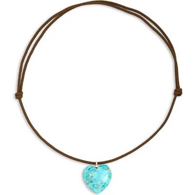 Zoë Chicco Turquoise Heart Paracord Necklace In Brown