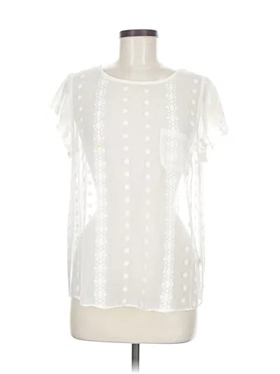 Pre-owned Zoa Short Sleeve Silk Top Ivory Square Neckline Tops In White