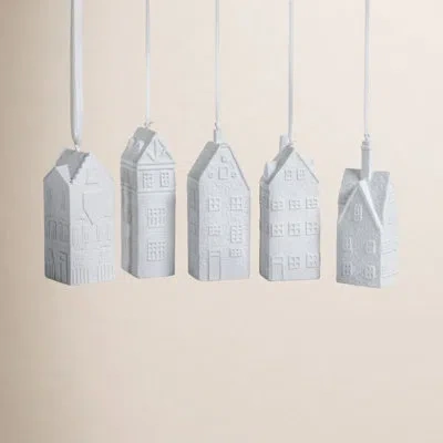 Zodax Amsterdam Assorted House Ornaments, Set Of 5 In White