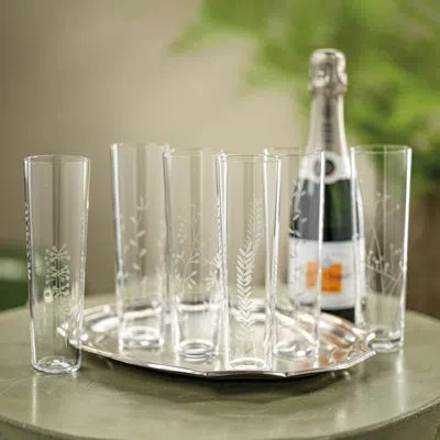 Zodax Assorted Botanical Etched Flutes, Set Of 6 In Clear
