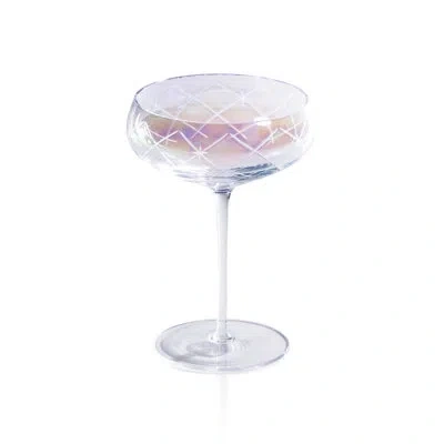 Zodax Audrey 4-piece Set Hand Etched Coupe Glasses In Clear Luster
