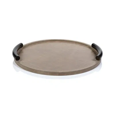 Zodax Cameroon Round Mink Leather Serving Tray In Taupe Brown